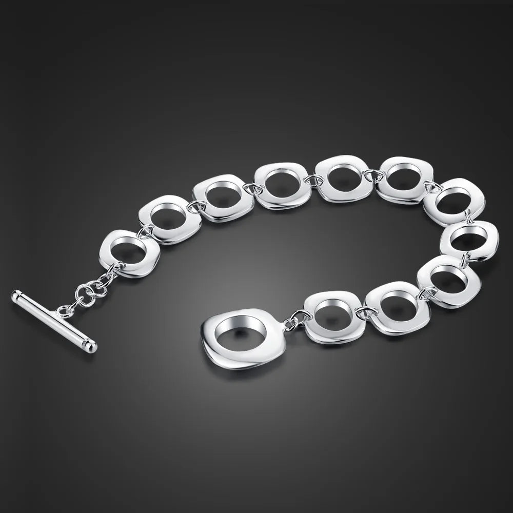 Hot Selling New Minimalism  Square Bracelet for Women 100% 925 Sterling Silver Charm Bracelet  Wholesale Fashion Cuff Jewelry