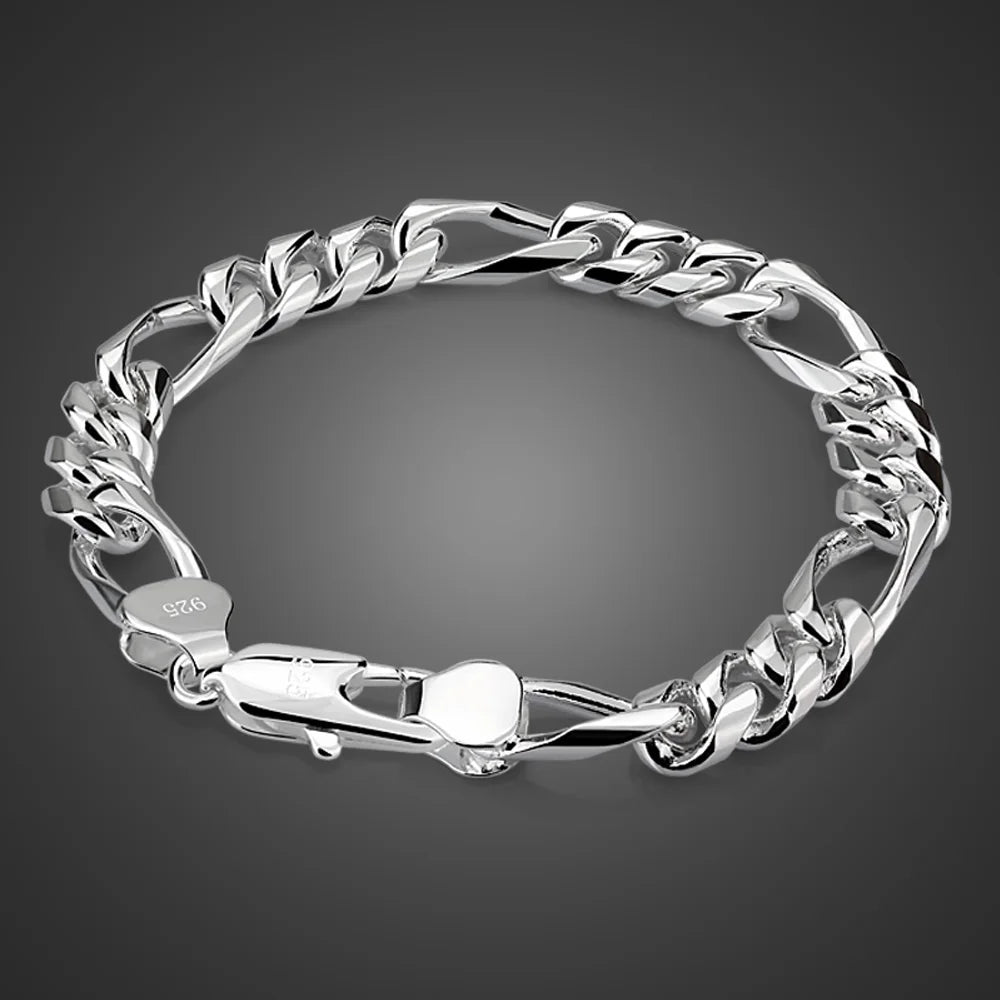 Fashion Men's 100% 925 sterling silver link chain bracelet 8 inches 8/10mm Male simple punk Hand catenary jewelry