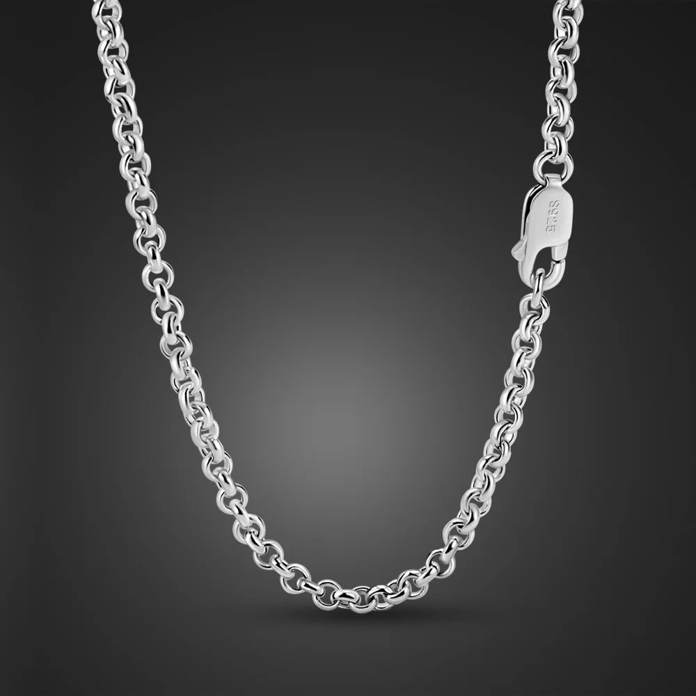 Fashion Male Genuine Silver Fine Jewelry 100% 925 Sterling Silver 3MM 18 to 28 inches Necklace Rolo Chain For Men / Boys Gift