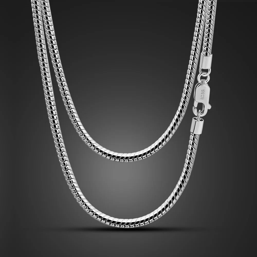 Italy100%  925 Sterling Silver Snake Chain Necklace Men & Women 3MM-4MM Chokers 16 "to 30"Unisex Boys Girls Fine Jewelry Gift