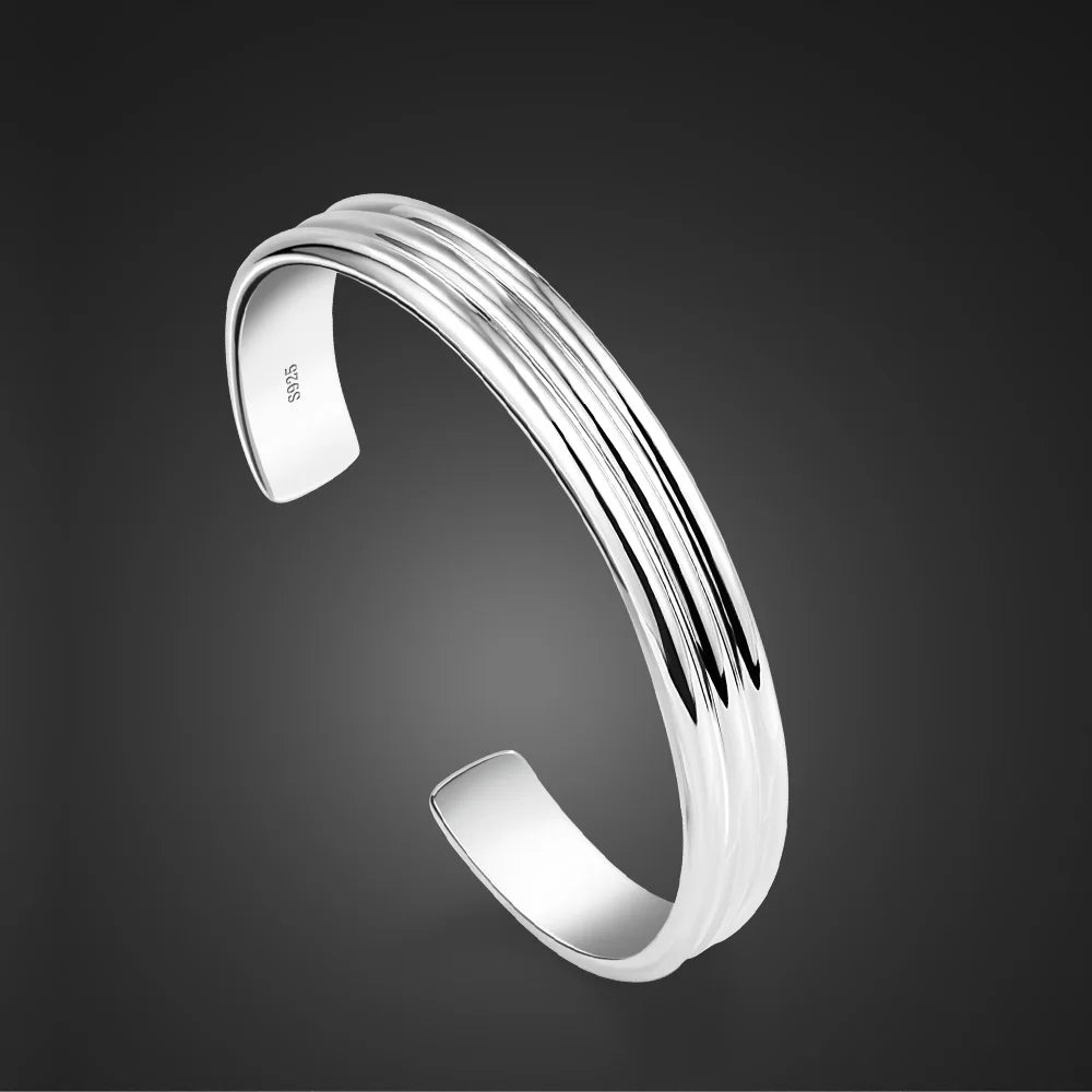 New Simple 100% 925 Sterling Silver Geometric Bracelet Fashion Women & Men Charm Bangle Jewelry Gift Carved Name