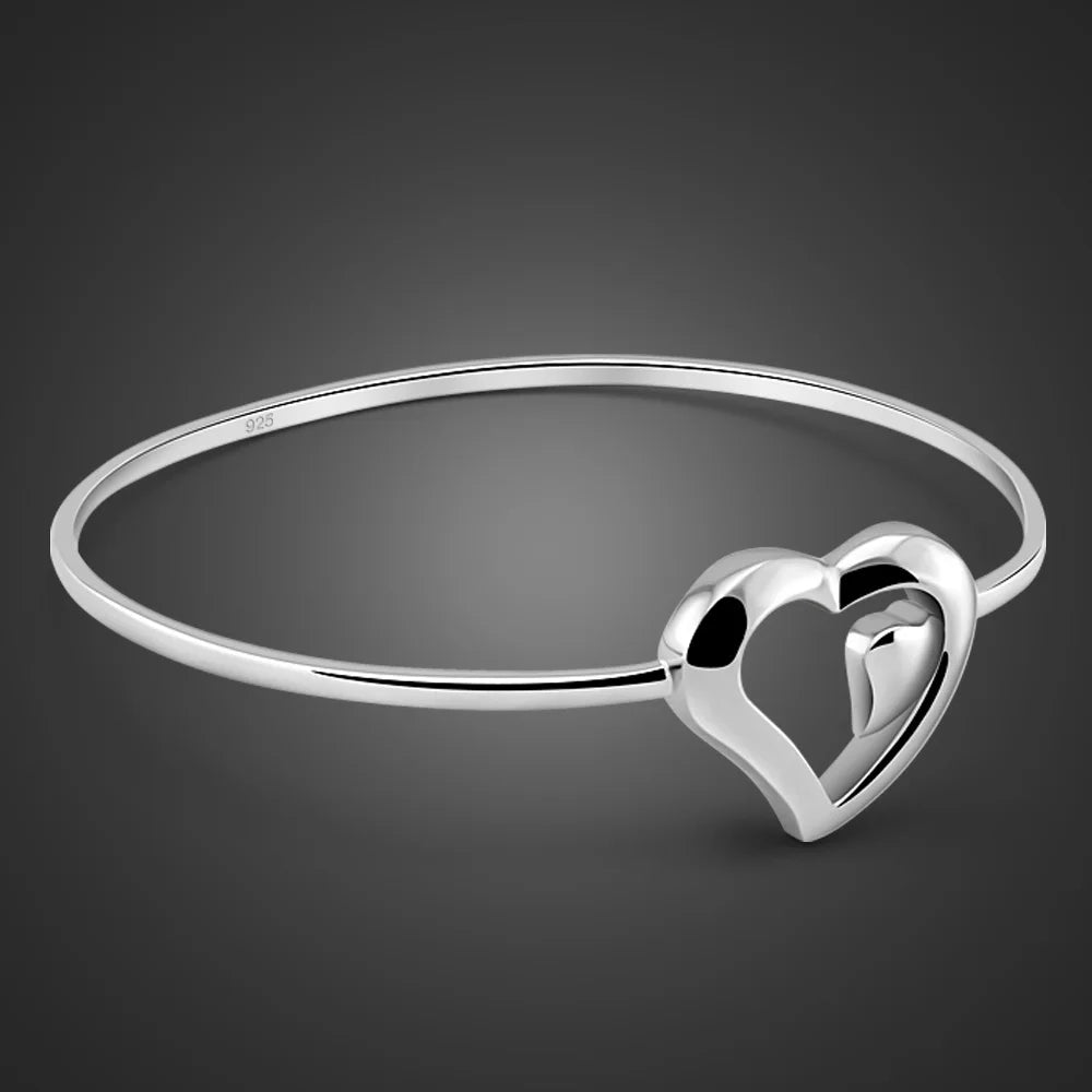 Minimalism 925 Sterling Silver Bracelets Bangles For Women Fashion Vintage 3 styles Heart Bracelets Jewelry Gift for Holiday